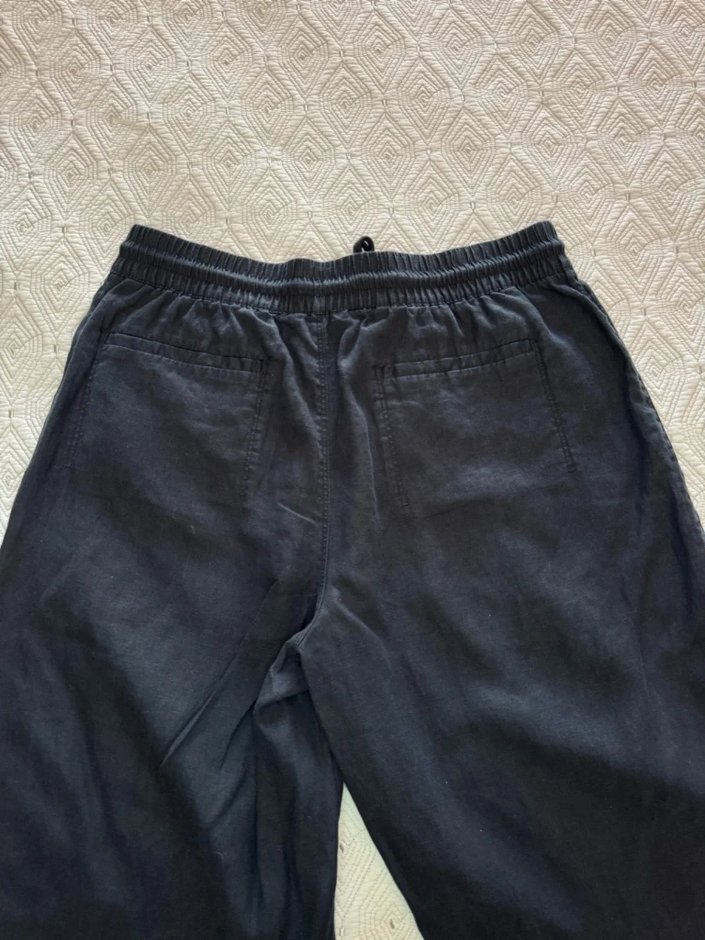 Athleta Retreat  Black Wide Leg Linen Drawstring Pants  Size Large